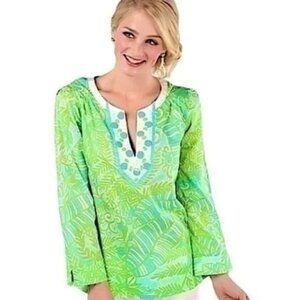 Lilly Pulitzer Thandie Green Palm Leaf Embellished Tunic Top​